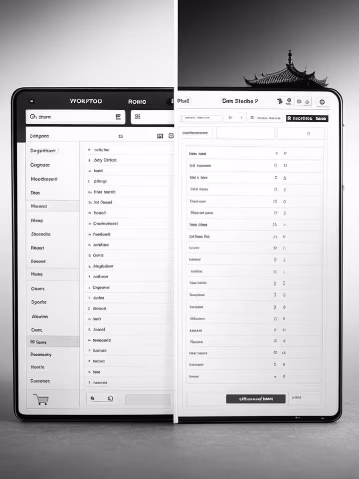 split-screen comparison of same e-commerce interface with different cultural adaptations side by sid